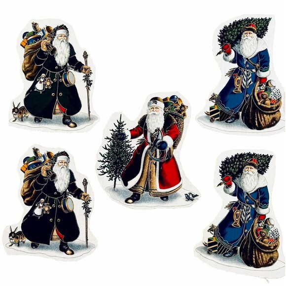 5 VICTORIAN OLDE FATHER CHRISTMAS APPLIQUES PRECUT 5 Santas - 100% COTTON - Picture 1 of 5